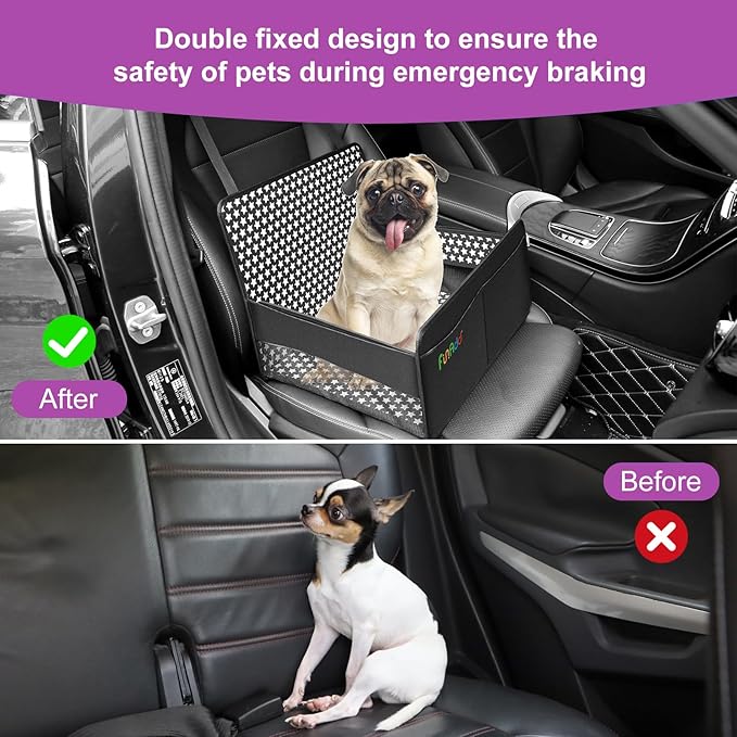 Dog Car Seat, Foldable Dog Car Seat for Small Medium Dogs, Soft Pet Booster Seats with Mesh Window and Storage Pocket, Breathable Oxford Travel Bag Black