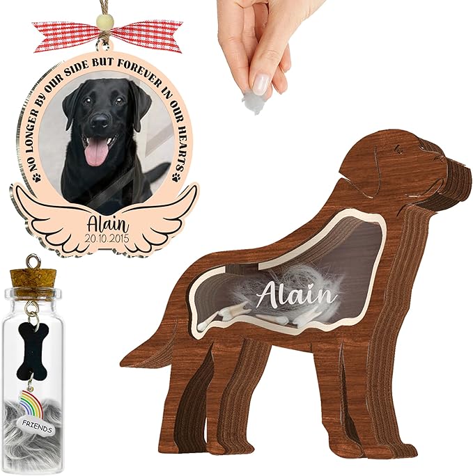 Personalized Labrador Ashes Keepsake Box Wooden Pet Fur Gifts Unique Dog Shape Standable Table Decor Pet Sculpture Memorial Display Box for Small Urns Idea Gift Pet Lover Storing Hair Teeth