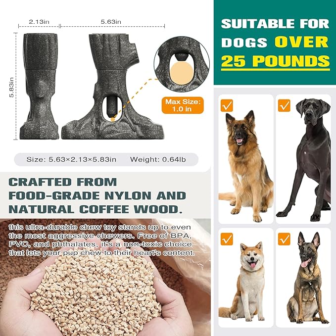 Bully Stick Holder for Dogs, Tough Chew Toy for Aggressive Chewers, Anti-Choking Dog Stick Holder Made of Food-Grade Nylon & Coffee Wood Fiber, Dishwasher Safe Durable Dog Toy for Large Dogs