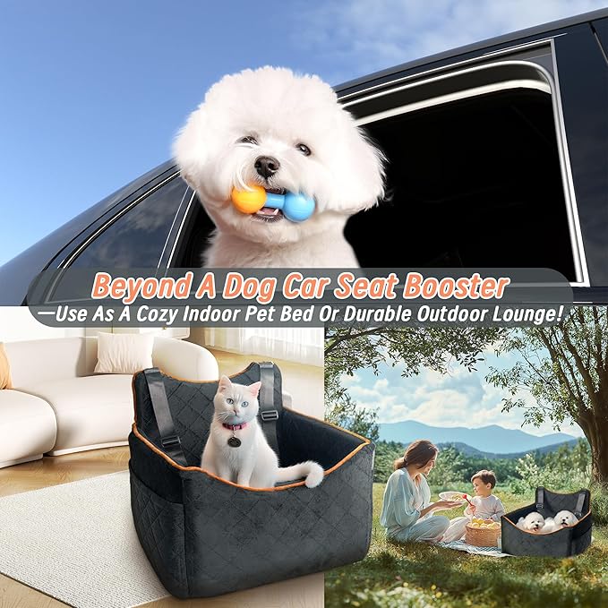 Dog Car Seat for Medium Sized Dogs 30 lbs, Safety Booster Seat for Small Dogs Hooks to The Seatbelt & with Elevated Cushion, Soft Waterproof Washable Small Dog Car Seat with Storage Pockets (Black)