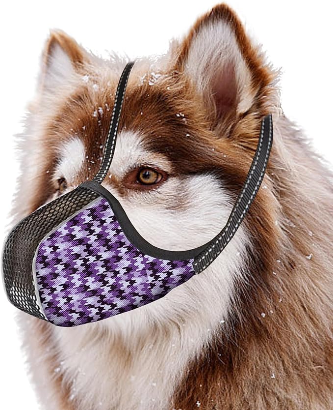 Dog Muzzle for Extra Large Size Dogs to Prevent Biting Chewing Barking Soft Air Mesh Muzzles Reflective Ajustable Full Coverage Dog Mouth Guard Cover for Grooming Scavenging Purple XXL