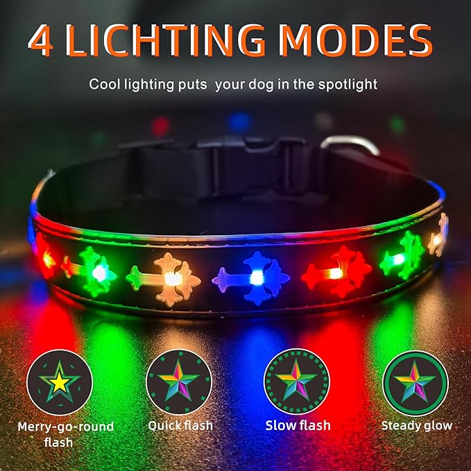 Subversive USB-C led Light up Dog Collar,Star Running LED Design Comfortable and Soft Material,Multicolored Lighting (CR-Black, XL(19.7-23.6"))