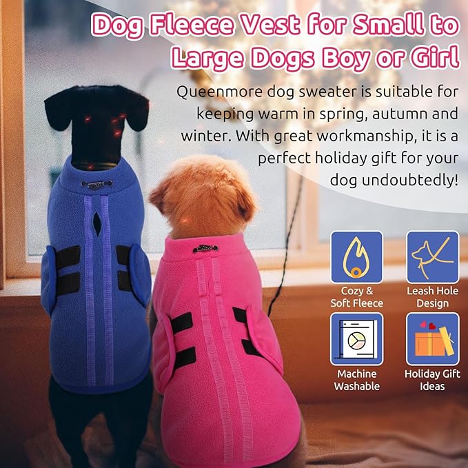 Queenmore Soft Fleece Dog Jacket, Warm Winter Coat with Leash Hole, Dachshund Sweaters for Small Dogs Cats (Blue, XL)