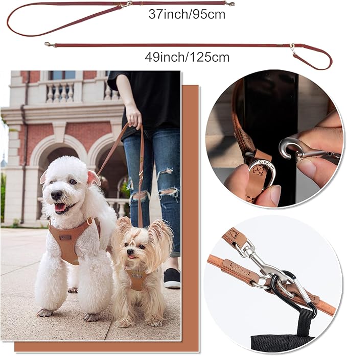 Puppytie No Pull xs Dog Harness with Multifunction Dog Leash,Soft Adjustable No Choke Escape Proof Pet Harness Vest,Brown Caramel,XS
