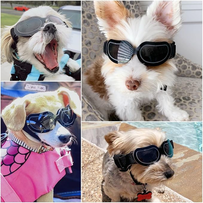 Namsan Dog Goggles Small Breed, Anti-UV Sunglasses for Dogs Small Breeds, Windproof Riding Dog Eye Protection, Yorkie Glasses with Elastic Straps, Easy Put-on/Adjustable, Bright Black