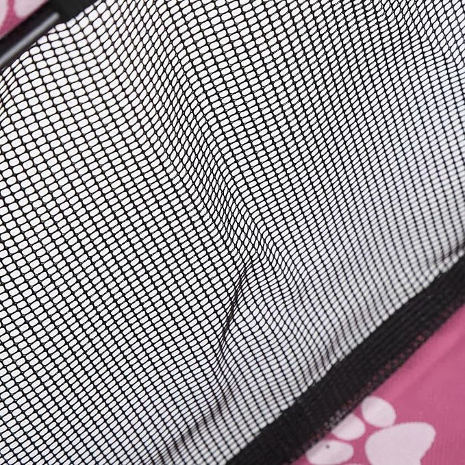 Pet Carrier Cage Dog Car Seat Bear Pattern Washable Foldable Pet Safety Travel Seat with Support Rod for Cars Oxford Cloth Material (Pink paw Print Support Stick Style)