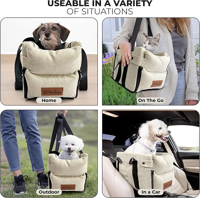 Center Console Dog Car Seat for Small Dogs and Puppies 5-13Lbs, Ideal Armrest Booster Car Travel Seat with Safety Protection Seat Belts, Storage Pockets - Reduces Anxiety