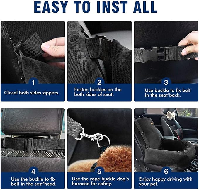 Dog Bed Dog Car Seat Puppy Pet Car Booster Seat,Detachable Non-Slip Dog Travel Car Carrier Bed with Clip-On Safety Leash,Removable Washable Cover for Small and Medium Pets