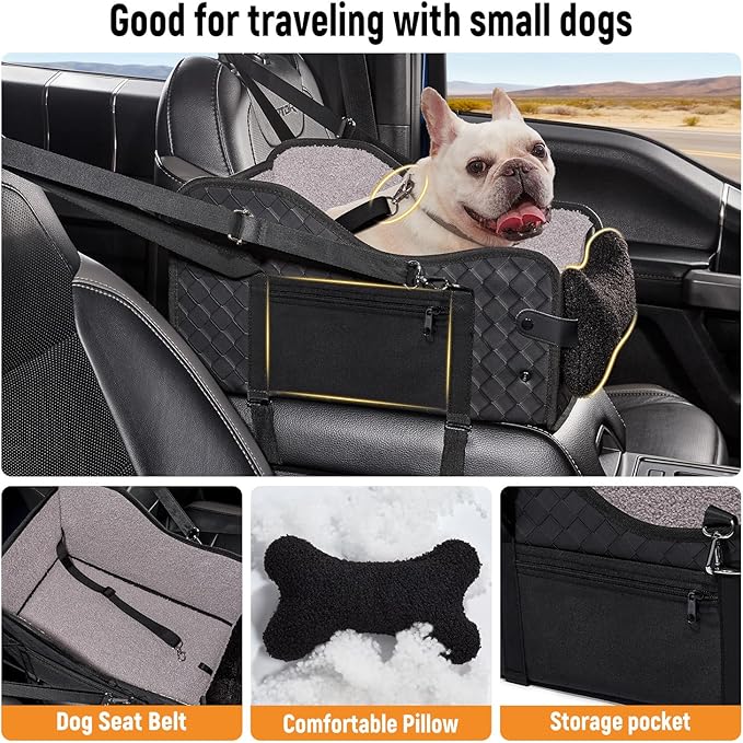 Center Console Dog Car Seat,Pet Puppy Middle Console Dog Car Seat for Small Dogs (Full-Size Truck Black)