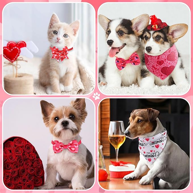 Reginary 200 Pcs Valentine's Day Dog Bandanas Bulk Dog Bows Ties St. Patrick's Day Pet Collars Set Clover Lucky Pattern Grooming Bowties and Neckties Collar for Small Middle Pets Puppies