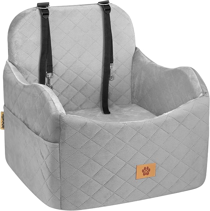 Car Seat Booster for Dog: High-Support Memory Foam Pet Car Seat for Small/Medium Dogs Under 35lbs with Elevated Cushion - Detachable Washable Puppy Travel Bed for Driving with Pockets
