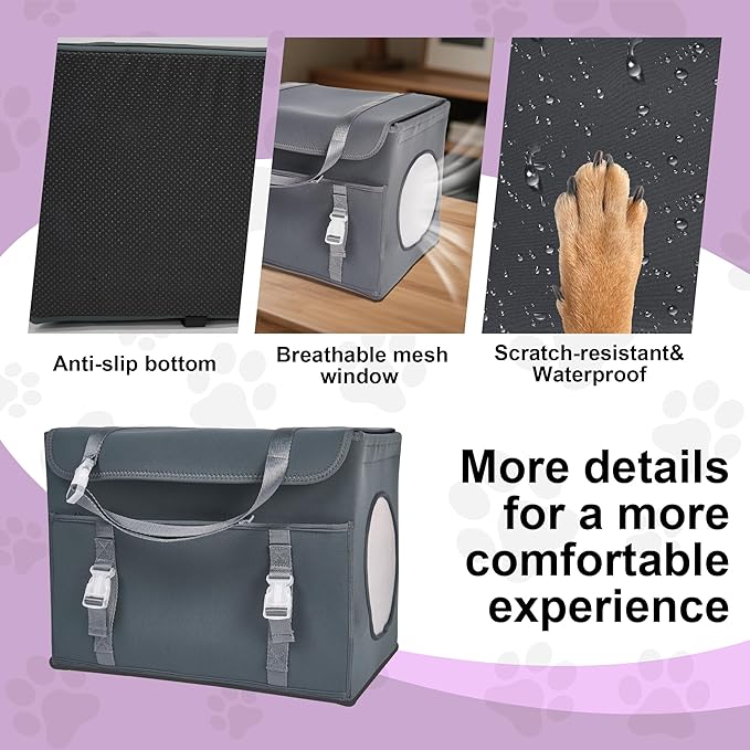 Dog Booster Car Seat, Foldable Puppy Car Safety Seat with 2-inch Elevated Cushion, Fully Detachable and Washable, Convenient to Carry, Easy to Install, Grey