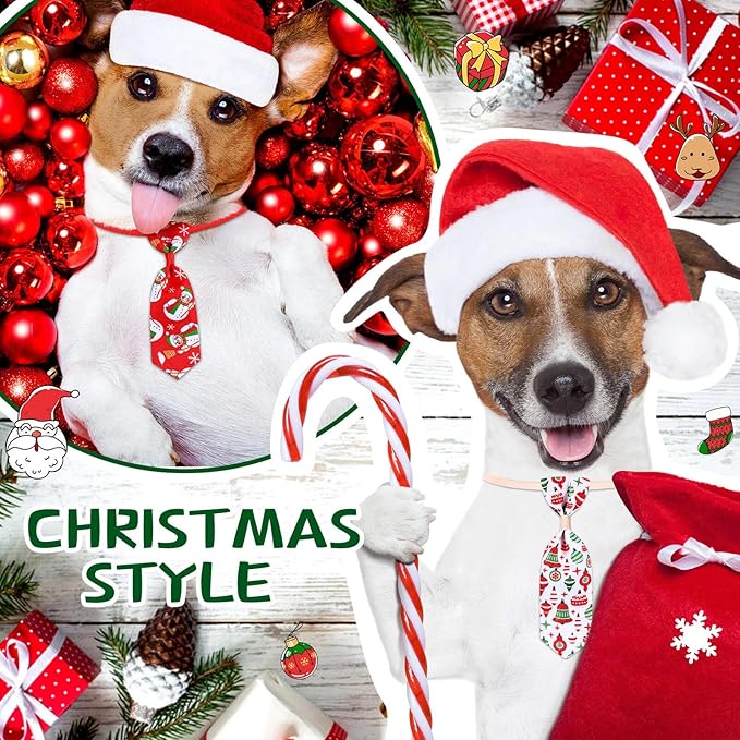 Eccliy 120 Pcs Christmas Dog Bow Tie Collar Bulk Christmas Dog Neck Ties Xmas Adjustable Pet Bowties Santa Claus Snowman Pattern Cat Collar Bow for Large Medium Small Pet Holiday Party Decoration