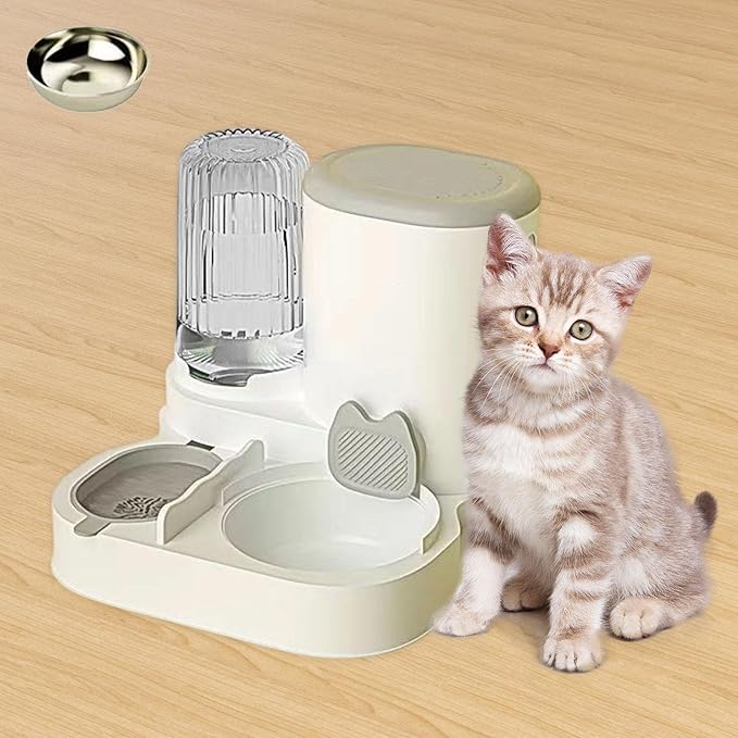 Automatic Dog Feeder and Water Dispenser Food Feed Compact Portable Feeding Station Automatic Pet Feeder Dog Bowl for Puppy, Grey