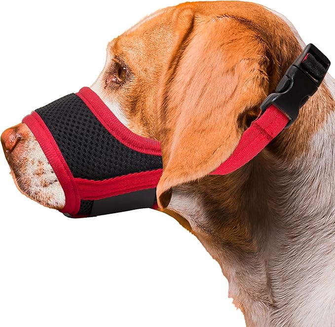 Dog Muzzle, Soft Breathable Muzzle for Small Medium Large Dogs, Air Mesh Nylon Muzzle Cover Prevent Biting Barking Chewing, Adjustable Drinkable Pet Muzzle 6 Sizes(Red,M)