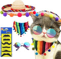 Multicolor Cinco De Mayo Cat Bandana & Dog Triangle Bib - 9 PCS Mexican Pet Bandanna Sunglasses, Sombrero Hat & Mustache Decorations
