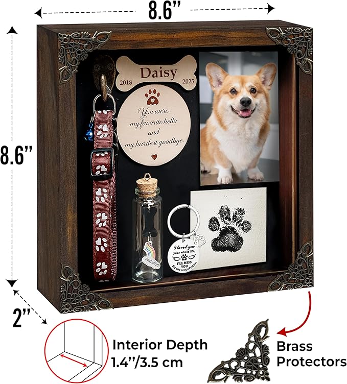 Personalized Shadow Box Cat Memorial Gift Collar Holder Picture Frame Sympathy Wood Pet Dog Cat Sculptures Fur Jar Rainbow Bridge Hair Teeth Keepsake Idea Gift for Pet Lover Tabletop Wall Hanging
