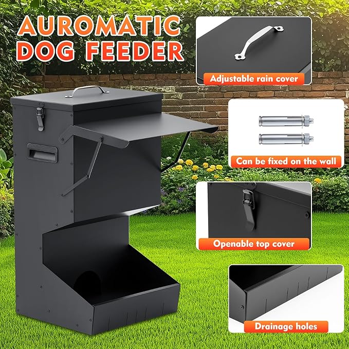 1 Pcs Automatic Dog Feeder with Lid 50 Lbs Capacity Outdoor Dog Feeder Hanging Self Feeding Pet Food Dispenser Pet Food Feeders for Large Dogs Large Breed