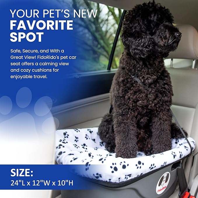 Fido Rido Dog Car Seat - Elevated Dog Booster Vehicle Seating, Safe and Comfortable, Sherpa Cover, and Safety Straps, Easy to Install, Car Seat for Cats, Great for Small Pets