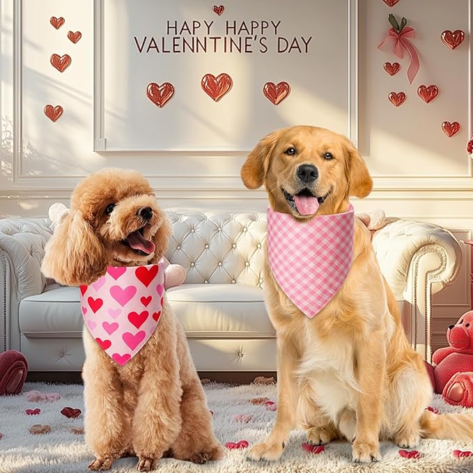 Valentines Dog Bandanas Small 3PCS, 6 Pattern Sweetheart Scarf for Boy and Girl, Triangle Reversible Love Bibs Breed for Puppy Pets