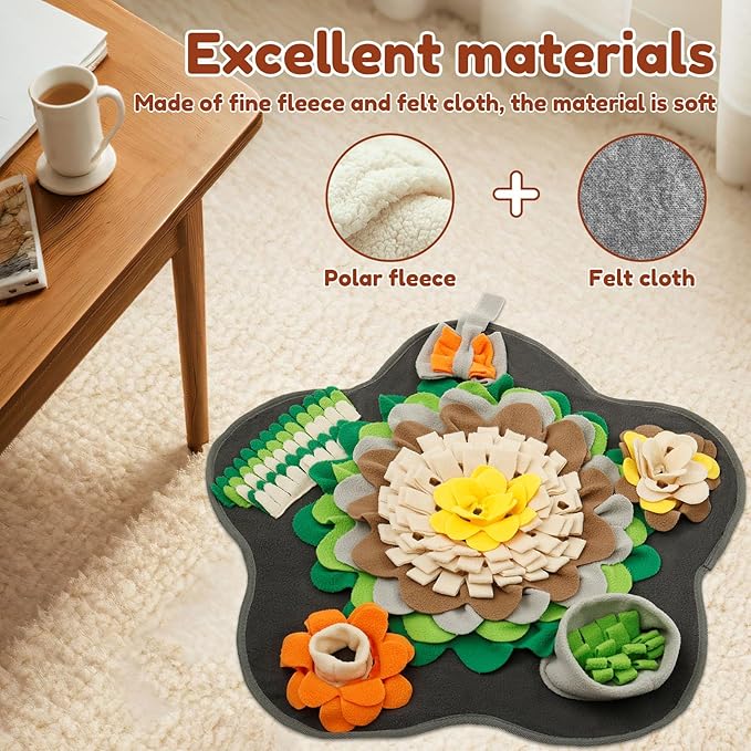 Plush Fabric Flower Shape Slow Eating Mat Bright Color Interactive Dog Snuffle Mat with Non-Slip Back for Smell Training for Small Dog Cat Rabbit(Grey,Small Dogs)