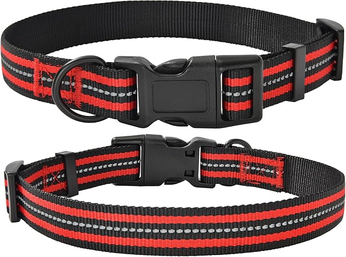 Mile High Life Reflective Dog Collar | Nylon Pet Collars wiith Buckle | Light Weight Puppy Collars | Red Dog Collars for Medium Dogs (Red, M)