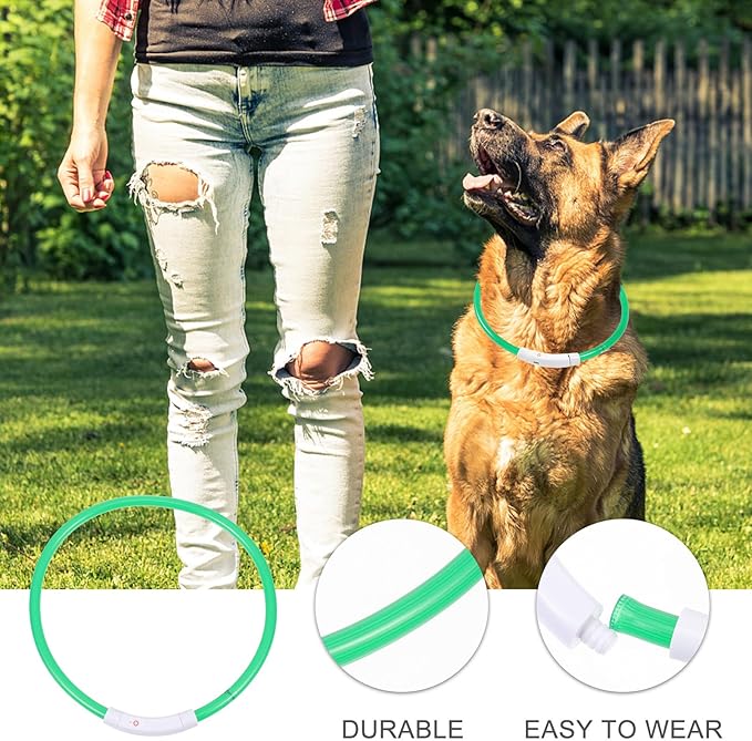 VICASKY LED Pet Collar USB Rechargeable Fiber Optic Dog Safety Collar 70cm Emerald Evening Luminous Glowing Sling for Walking