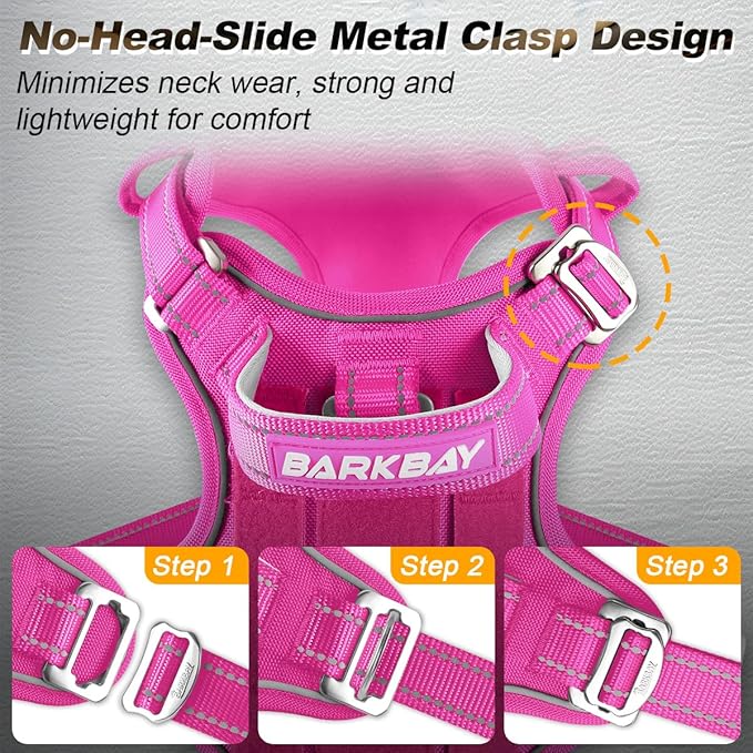 BARKBAY Service Dog Vest Tactical Dog Harness Medium Large Sized Dog Tags Personalized No Pull Adjustable Harness Reflective K9 Working Training Easy Control Military Molle System(Pink,M)