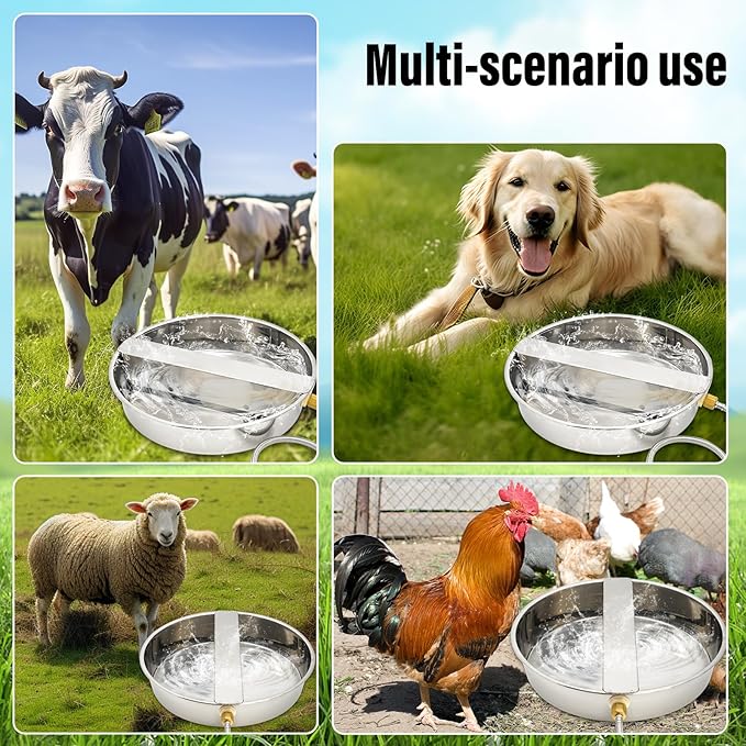 Automatic Dog Water Dispenser with Anti-tip Bracket, 1.5 Gal Outdoor Dog Water Bowl and Stainless Steel Self Filling Dog Water Bowl for Pets, Livestock Waterer