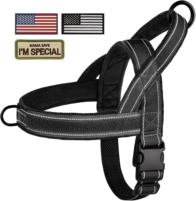 Forestpaw No Pull Dog Harness with Large Handle,Slip on Reflective Vest with Quick Release Buckle,Comfortable Flannel Lining for Medium Large Dogs Walking Training (Includes 3 Patches),Black M