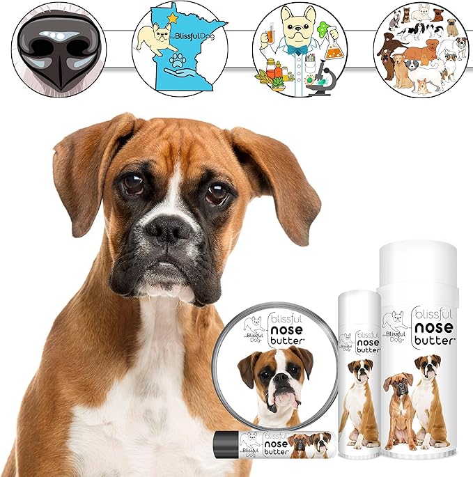 The Blissful Dog Fawn Boxer Nose Butter for Dry, Cracked Skin, Lick-Safe Dog Nose Balm with Moisturizing Shea Butter, Almond, Olive, and Essential Oils, Pet Supplies, Uncented, 2 oz.