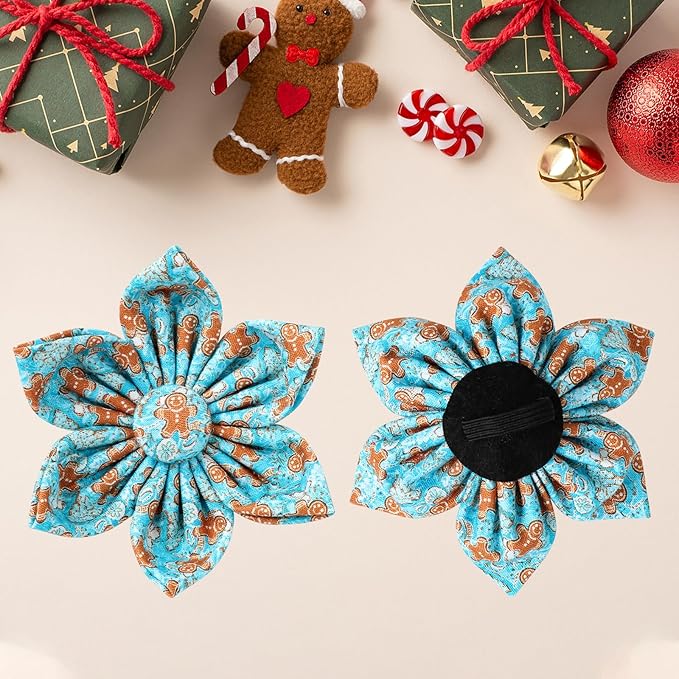 Christmas Dog Collar with Flower,Adjustable Gingerbread Pet Collar,Chriatmas Puppy Flower Collar for Small Medium Large Dogs,M,Neck 13.5-22in