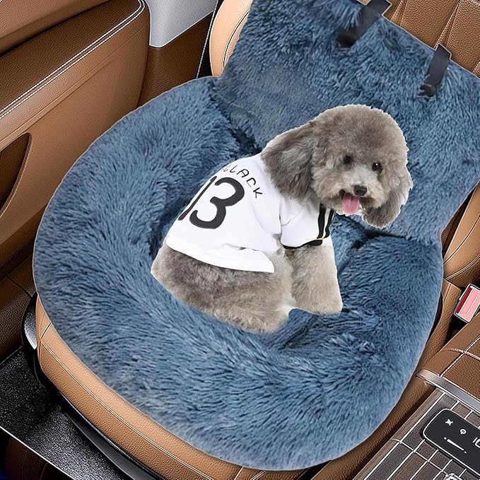 Large Console Dog Car Seat,Detachable Dog Car Travel Carrier Bed - Plush Seat Bed Washable with Leash and Strap Fits Cars/Trucks/SUV/Pickup