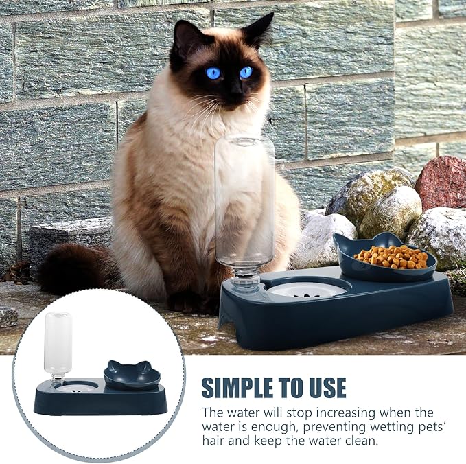 Pet Drinking Bowl and Food Feeder Anti-Spill Blue Plastic Raised Water Dispenser Suitable for Cats and Dogs