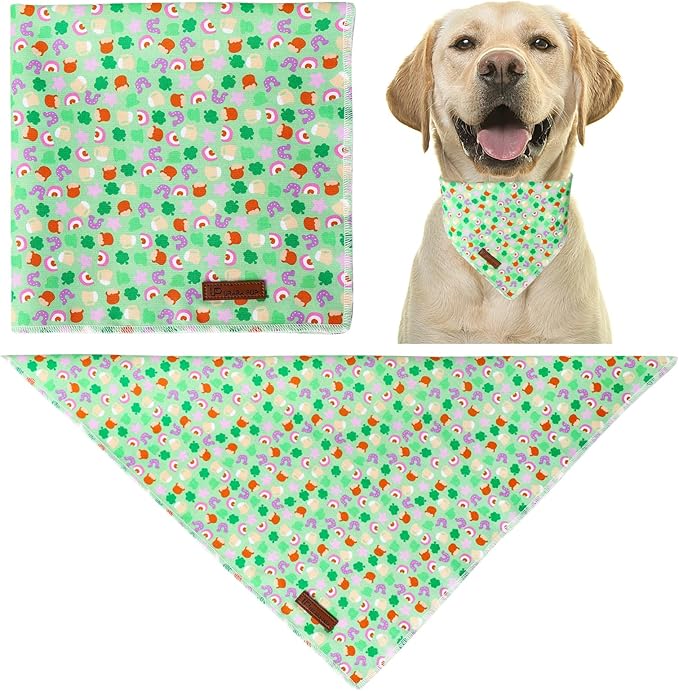 St. Patrick's Dog Bandana, Shamrock Triangle Bid Scarf for Small Medium Dogs, Cute Spring Cotton Pet Kerchief for Girl Boy Puppys, Puppy Green Dog Bandana