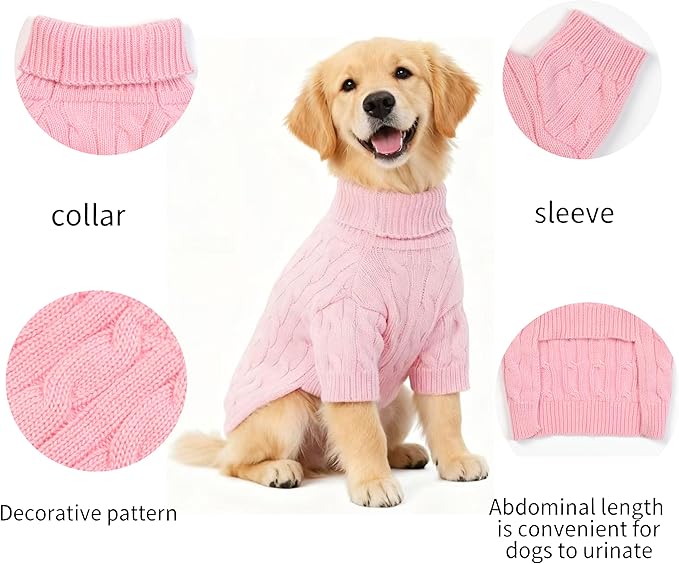 Small/Medium Dog Sweater, Warm Dog Winter Coat w/Sleeves, Comfortable High Neck Premium Dog Clothes for Golden Retriever-Best for Holidays, Daily Walks XXL Pink