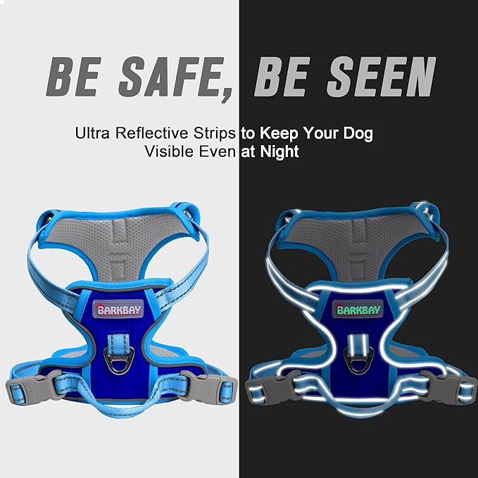 BARKBAY No Pull Dog Harness Front Clip Heavy Duty Reflective Easy Control Handle for Large Dog Walking(Sapphire Blue & Blue,S)