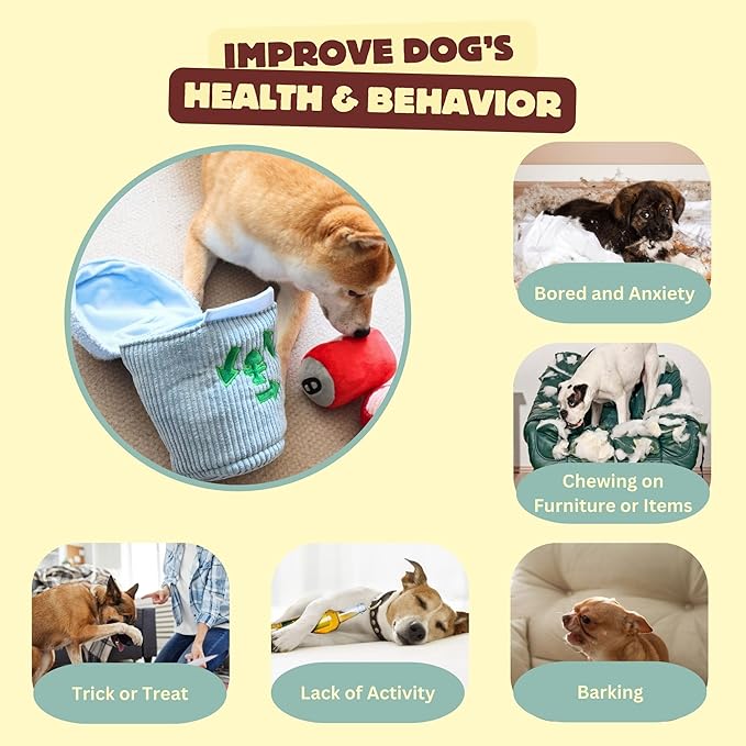 Dog Squeaky Toys, Plush Puzzle Dog Toy for Small Medium Large Dogs, Chew Fetch Brain Stimulating Toy, 3 Durable Small Dog Toys with a Big Trash Can