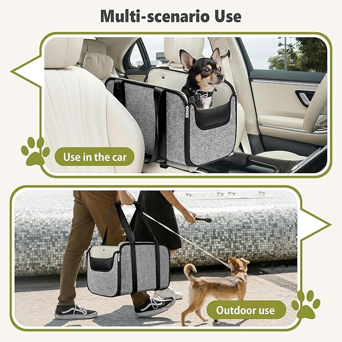 YUDODO Large Console Dog Car Seat (Width＞9in) Fits 0-18lbs, Anti-Slip Puppy Cat Travel Portable Booster Seat, Portable Pet Car Bed Carseat Dual Front & Rear Pillow Gray