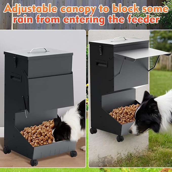 1 Pcs Automatic Large Dog Feeder with Lid and Wheels Outdoor 50 Lbs Self Feeding Pet Food Dispenser for Large Breed Dogs Pets