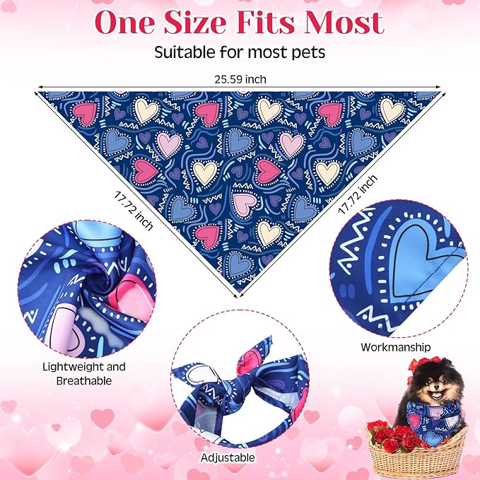 Amylove 120 Pcs Dog Bandanas Bulk Holiday Triangle Dog Pack Puppy Kerchief Bandana Adjustable Pet Scarf for Pet Cat Costume Accessories Decor(Love)