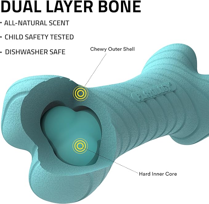 Playology Dog Toys | Dual Layer Bone Durable Chew Toy Bone for Dogs | Medium Peanut Butter Scented Toy - Easy to Clean and Made from Non Toxic Materials