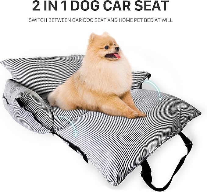 Dog Car Seat for Medium & Small Dogs - Portable Car Crate Carrier with Tear-Resistant Fabric, Non-Slip Base & Upgraded Padding - Adjustable Straps with Secure Clips for Travel Indoor Outdoor