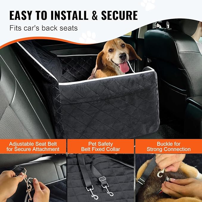 Dog Car Seat for Large Medium Dogs up to 60 lbs or 2 Small Dogs – Elevated Dog Booster Seat for Cars with Memory Foam Cushion, Backseat Pet Car