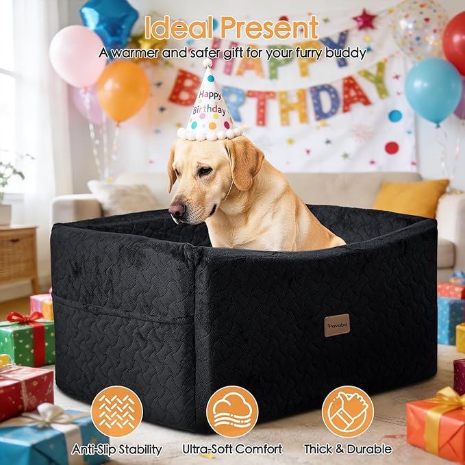 Dog Car Seat for Large Medium Dogs up to 60 lbs – Elevated Dog Booster Seat for Cars with Extra-Safe 14in High Front, Memory Foam Cushion, Washable Cover, Backseat Pet Car Bed (Black)