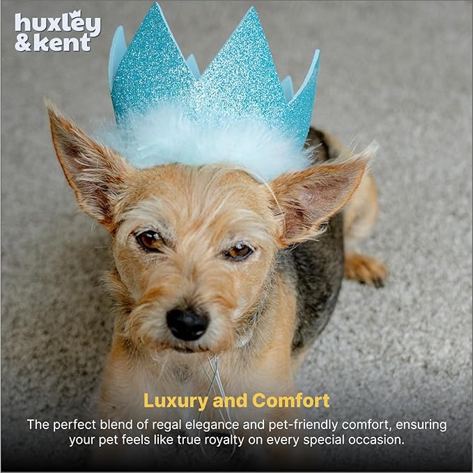 Huxley & Kent Pet Party Crown Hat for Dogs & Cats - Comfortable SnugFit Adjustable Straps - Glitter Crown for Parties, Gotcha Days & Celebrations - Blue, Large
