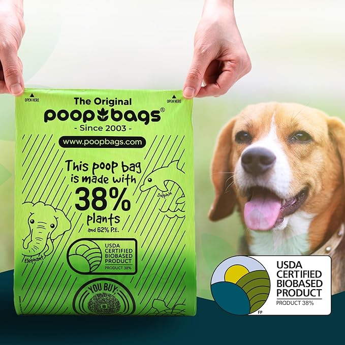 The Original Poop Bags® USDA Certified 38% Plant-Based Doggy Poop Bags Refills - Unscented, Leak-Proof & Strong, Single Bulk Roll, 300 Count