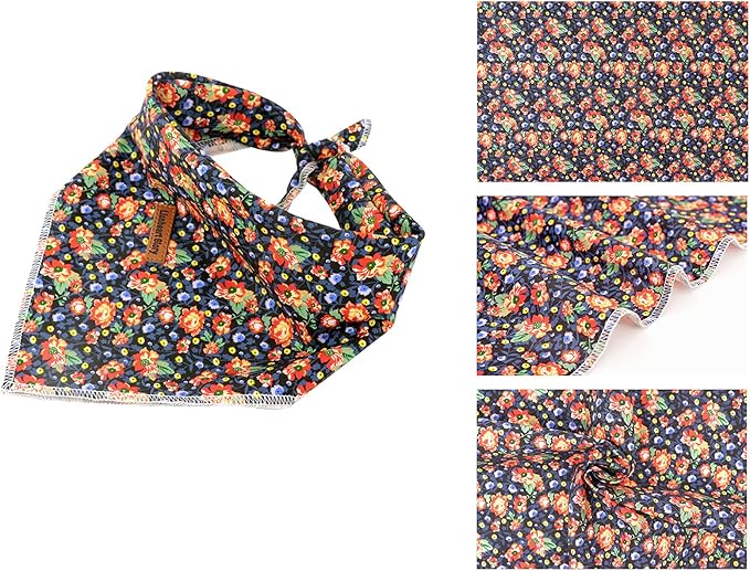 Lionheart glory Dog Bandana 1 Pack Washable Soft Cotton Floral Print Bibs Scarf, Adjustable Kerchief Square Dog Bandanas for Large Dogs