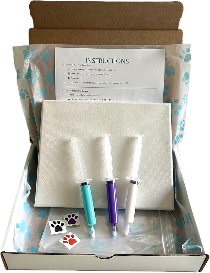 MayflowerMobile Your Pet Can Paint - Dog and Cat Paint Kit on 8"x10" Stretched Canvas - Abstract Art - Unique & Fun Painting Activity Kit for Pets (Aqua Purple White)