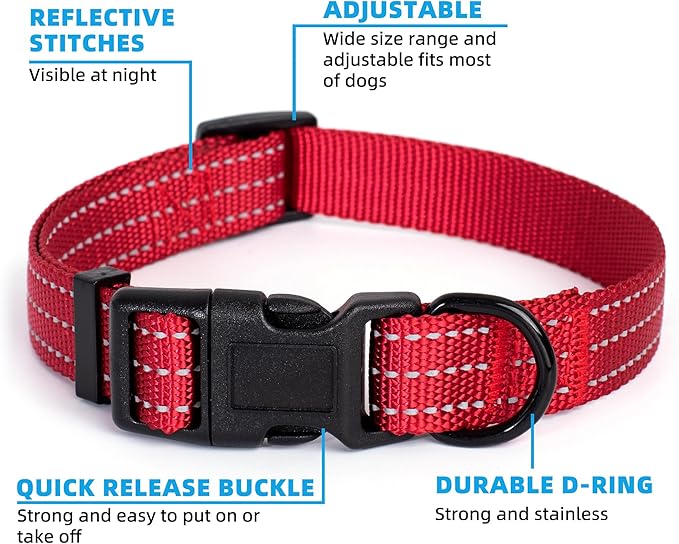 Mile High Life Dog Collar | Nylon Reflective Dog Collars | Light Weight Puppy Collars | Red Dog Collars for Small Dogs (Solid Red, Small)